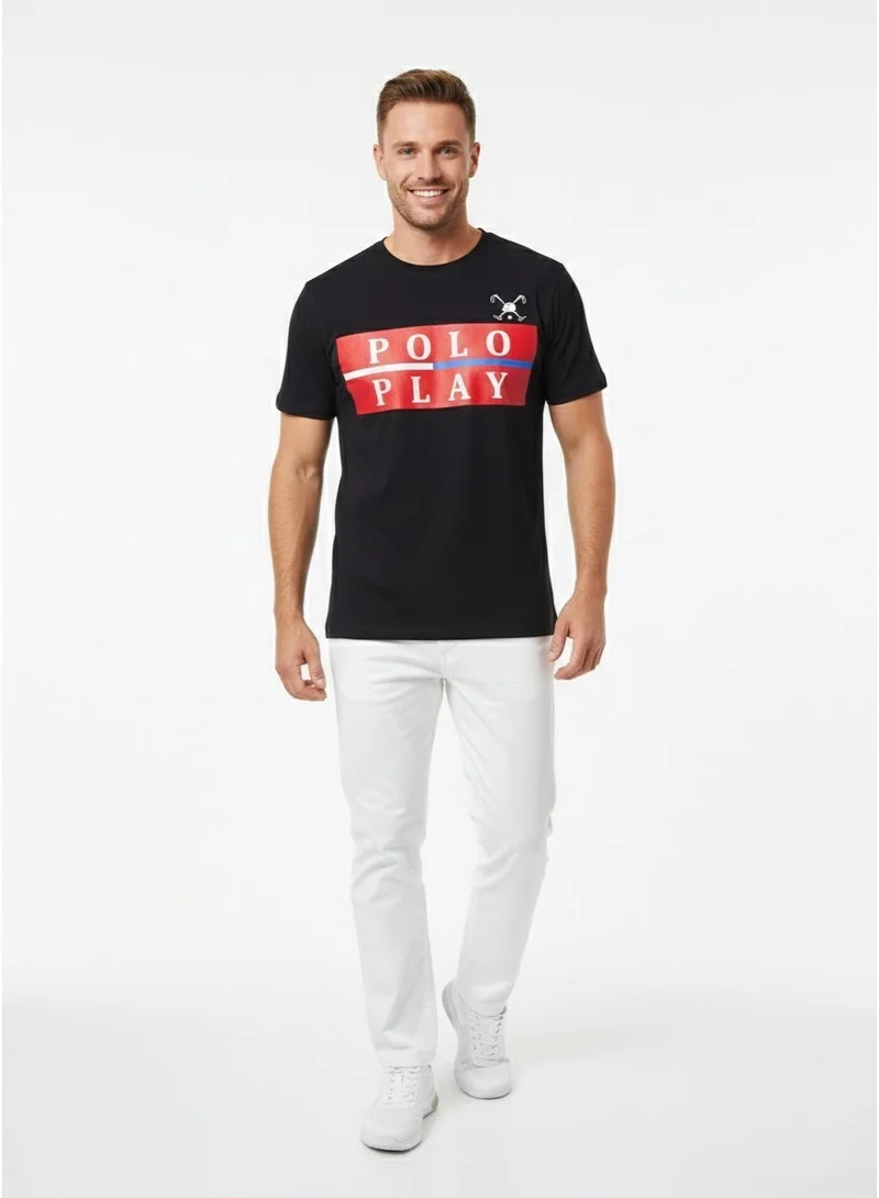 لعب البولو تيشيرت رجالي مطبوع - أسود